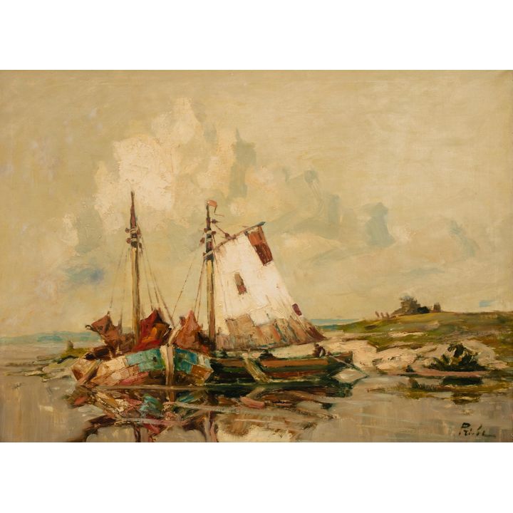 Rudolf Priebe | Dwie  łodzie u brzegu